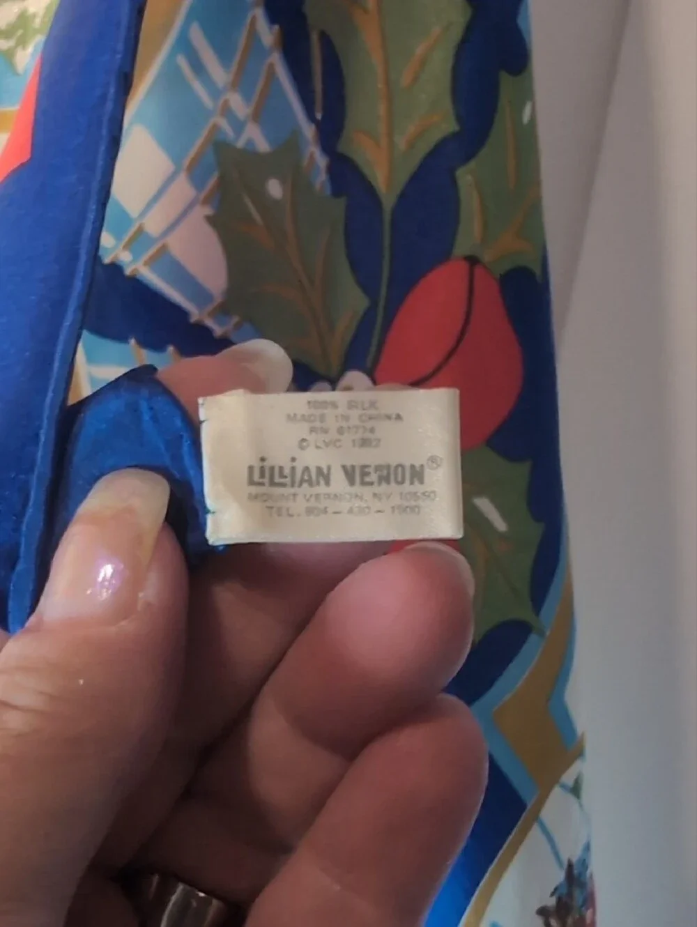 Vntg 100% Silk Square Scarf with Holiday Design, 1992 Old Fashioned